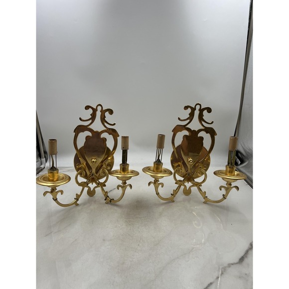 Vintage Brass Wall Sconces Pair World Imports Italy 2-Light 12